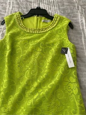 Sandra Darren Neon Lime Lace Sheath Dress with Beaded Neckline